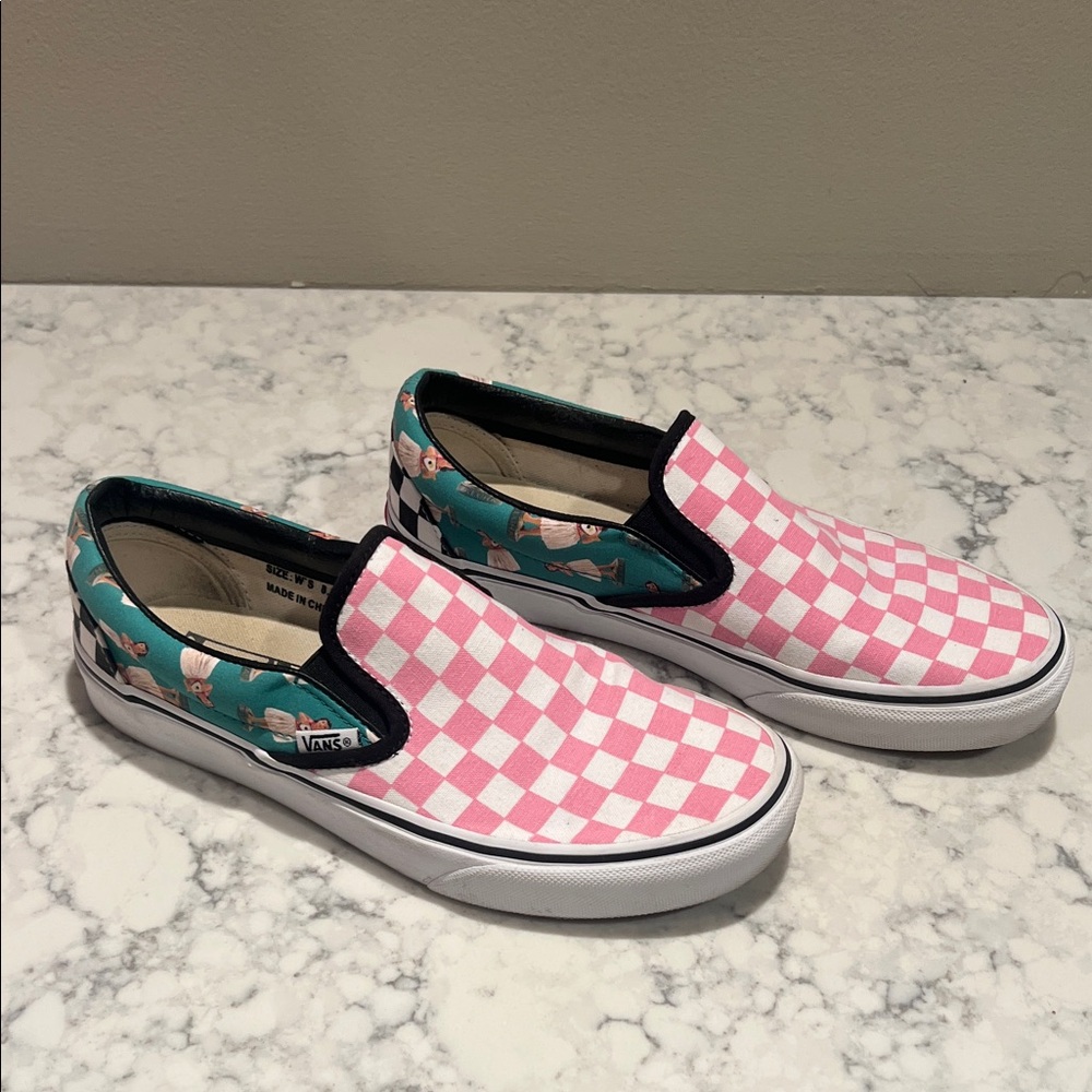 Vans Kids Pink and Teal Checkered Slip-On Sneakers
